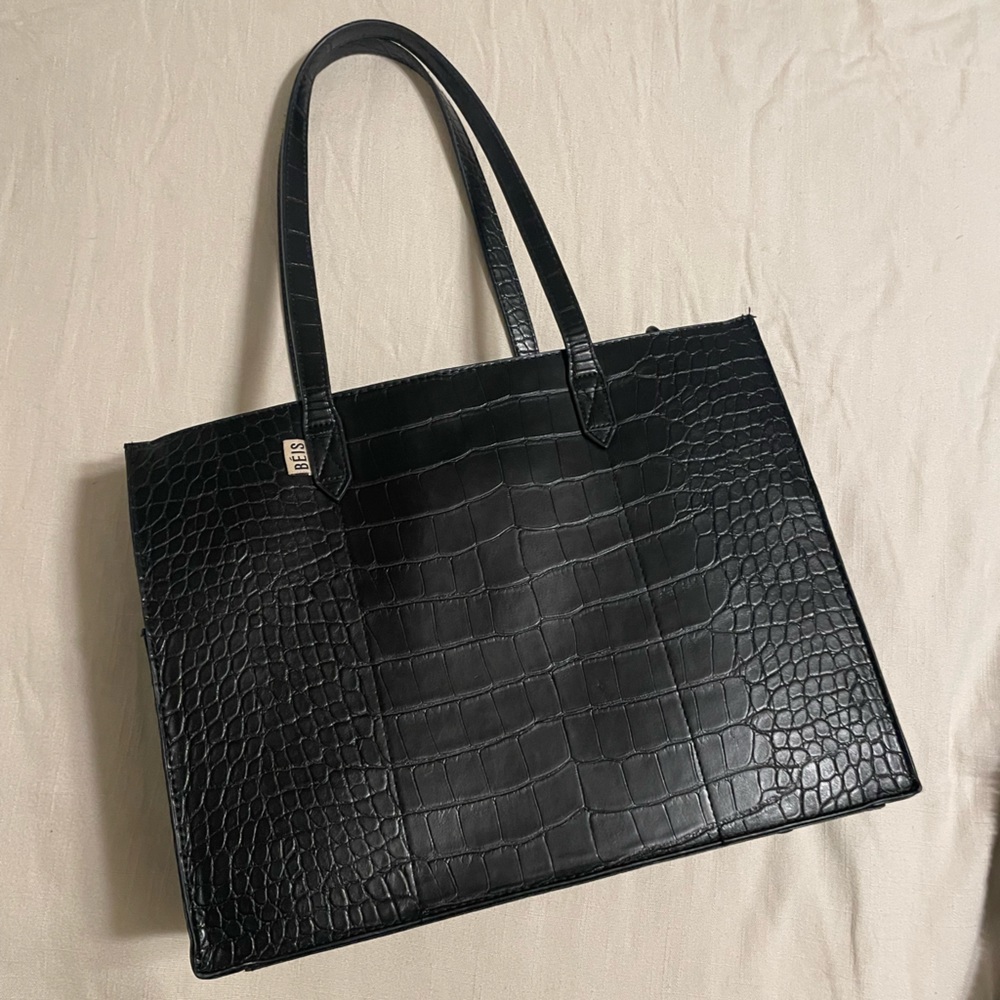 Beis Work Tote in Black Croc